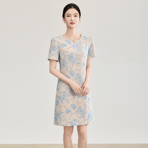 「高货wl」全新升级【铂金会员321/天猫429/差价108】(10441)洛诗琳气质重工刺绣提花连衣裙2026春夏新款显瘦收腰A字裙 商品图0