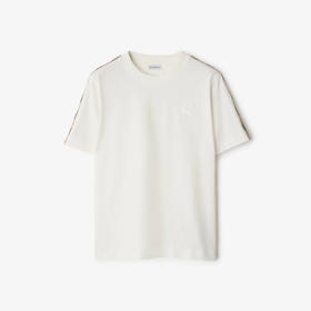 BURBERRY 巴宝莉 女士马术骑士徽标刺绣格纹装饰棉质圆领短袖T恤 白色 8106280 B8764