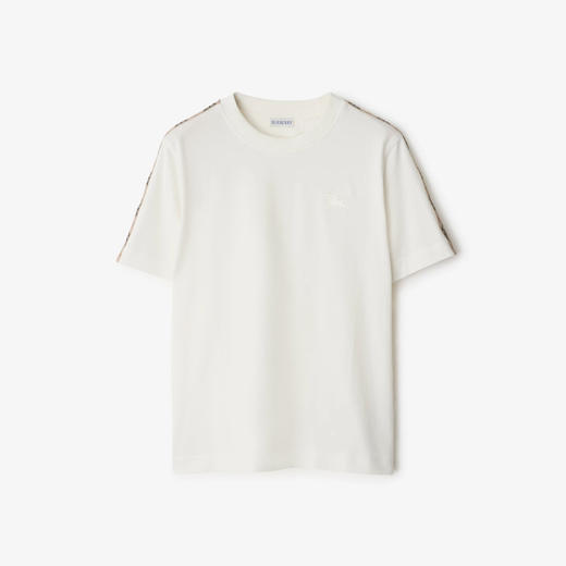 BURBERRY 巴宝莉 女士马术骑士徽标刺绣格纹装饰棉质圆领短袖T恤 白色 8106280 B8764 商品图0