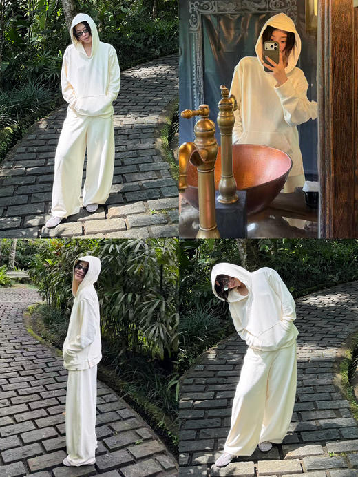 hidemi副线小h 日本进口纱线连帽套头卫衣上衣卫裤长裤套装两件套 商品图1