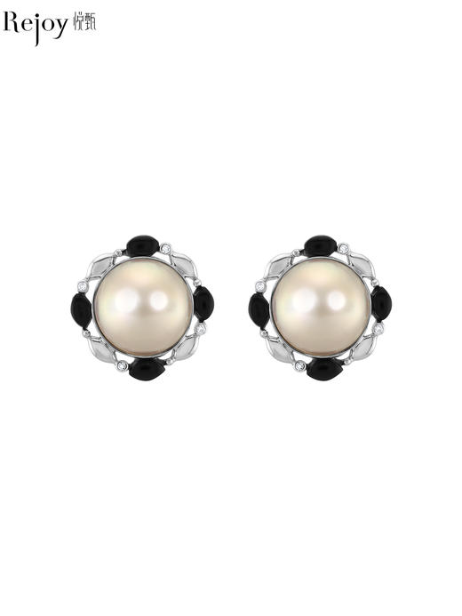 【挚友限定】14K金马贝珍珠耳夹14-15mm 黑玛瑙钻石镶边成品22-23mm 商品图0