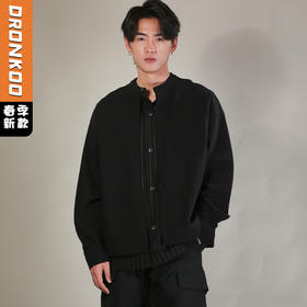 DRONKOO 2026 立领针织拼条纹两件套针织中厚开衫