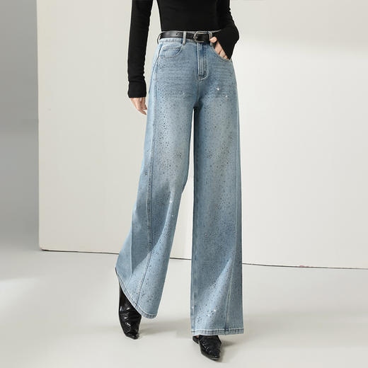 MYX浅蓝色窄版牛仔阔腿裤2026春季新款垂感修身直筒裤长款高腰休闲裤 商品图2