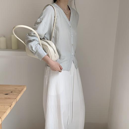 （小眠专属）卷卷紫设计感捏褶收腰长袖衬衫693 /   气质白V领衬衫697  | 宽松有度显瘦舒适透气百搭提气质 商品图8