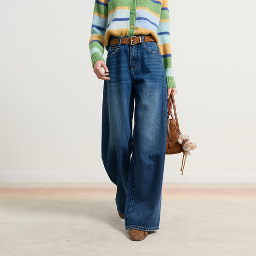 【莱赛尔】三彩2026春季新款高腰牛仔裤宽松休闲阔腿裤长裤显瘦M 商品图3