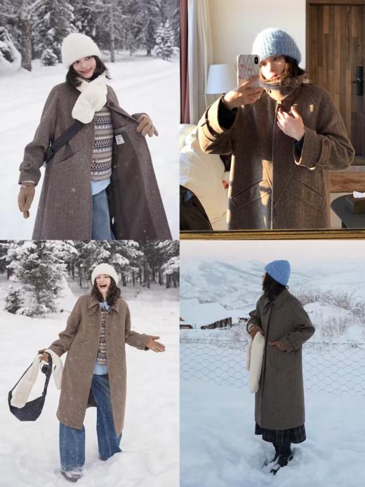 浮生八记/25D285/羊毛插肩袖可立领结构感长款大衣 商品图3