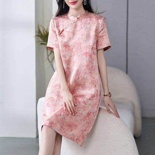 WWM69573  新款中国风小个子人丝香云纱连衣裙显瘦女装夏高级感旗袍 商品图0