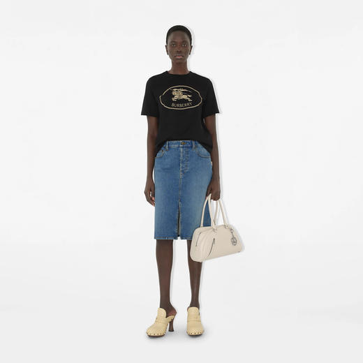 【二】BURBERRY 巴宝莉 女士马术骑士印章刺绣棉质圆领短袖T恤 黑色 8111658 A1189 商品图2