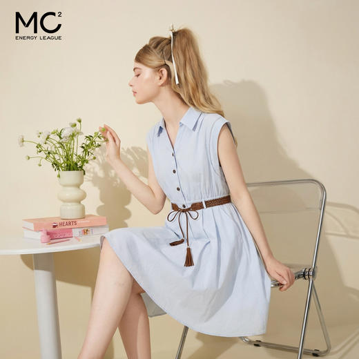 女装翻领开扣配民族风腰带无袖连衣裙-298Q5224005 商品图1