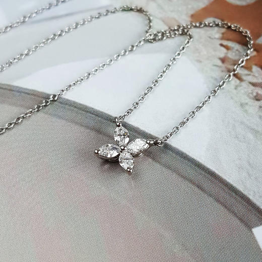 【95新】Tiffany & Co.蒂芙尼Victoria系列小号铂金满钻维多利亚四叶草项链 链长约41cm女士250226NJS02 商品图3
