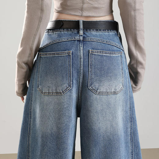 MYX蓝色牛仔弯刀裤2026年春季新款宽松显瘦阔腿裤长款高腰休闲拖地裤 商品图3