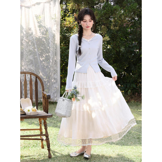 鹿向南「扶光茉影」白色蕾丝长款蛋糕半身裙女春显瘦a字半身长裙现货 商品图4