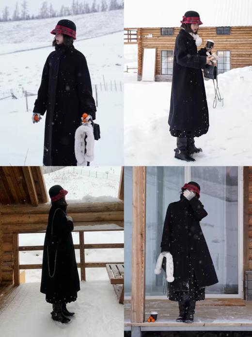 浮生八记/25D285/羊毛插肩袖可立领结构感长款大衣 商品图4