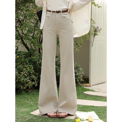 鹿向南「悠然型格」卡其色高腰牛仔裤女春季版型超好看的微喇裤 商品图0