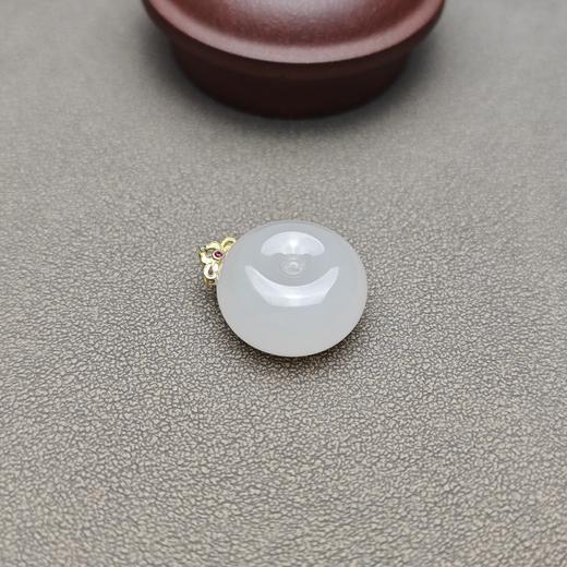 和田玉青海料冰底羊脂玉饱满包金平安扣 228-16 商品图4