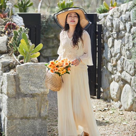 【林栖设计小店】手工钉花|优雅多色刺绣蕾丝宽松2026夏新款百褶连衣裙1962134 商品图4