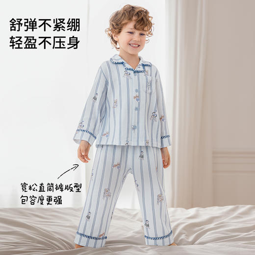 【宝宝服饰】嫚熙弹力丝麻棉儿童家居服套装男女童宝宝睡衣春夏 商品图4