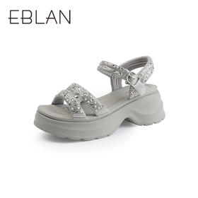 伊伴2026夏季闪耀水钻增高神器休闲一字带凉鞋B26398221