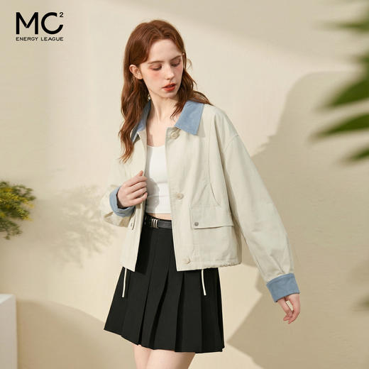 女装撞色条绒翻领短款外套-C003J5212011 商品图0