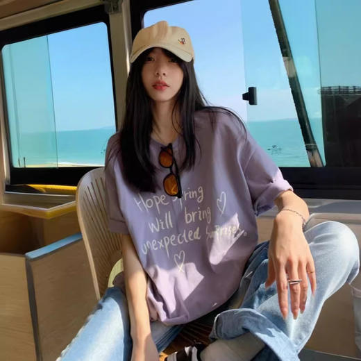 【氛围感穿搭❗️夏日海盐紫T恤】显白又温柔，黄皮也能轻松驾驭「自带滤镜感」不挑身材，遮肉显瘦，慵懒随性，宽松显瘦体恤减龄白色上衣L★美物社 商品图3