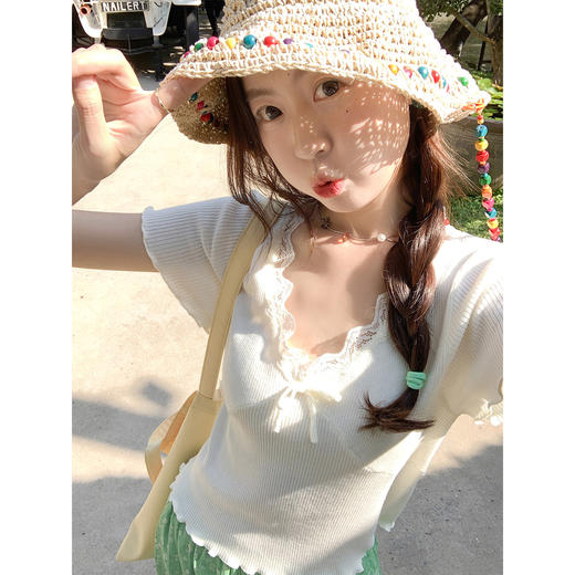 <曾小咸推荐>韩系蕾丝边修身短袖t恤女上衣 商品图2