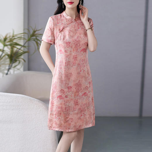 WWM69573  新款中国风小个子人丝香云纱连衣裙显瘦女装夏高级感旗袍 商品图1