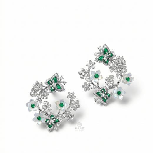 龢盒原创 春野花环翡翠白贝母耳环 商品图0