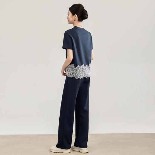 「高货wl」全新升级【铂金会员293/天猫389/差价96】(99419)洛诗琳2026春夏气质水溶蕾丝拼接上衣松紧腰休闲裤两件套 商品图2