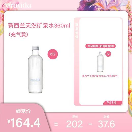 【女神节】12瓶充气*新西兰天然矿泉水360ml+赠800ml含气矿泉水2瓶 商品图0