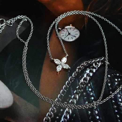 【95新】Tiffany & Co.蒂芙尼Victoria系列小号铂金满钻维多利亚四叶草项链 链长约41cm女士250226NJS02 商品图4