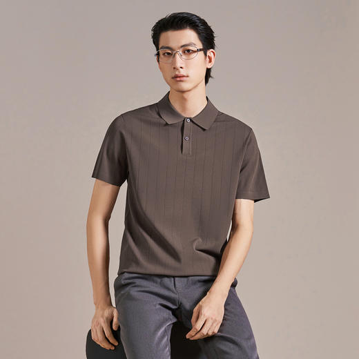【伊力特/条纹提花】柒牌男士短袖POLO衫2026夏季新款商务上衣 130T70240 商品图1