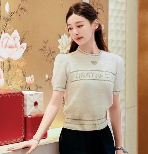 重磅 贸易公司渠道   CD爱心针织短袖  羊绒羊毛混纺纱  70/30羊毛羊绒  泡泡袖针织上衣  针织半袖衫 商品图1