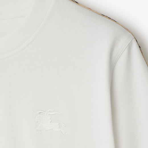 BURBERRY 巴宝莉 女士马术骑士徽标刺绣格纹装饰棉质圆领短袖T恤 白色 8106280 B8764 商品图1