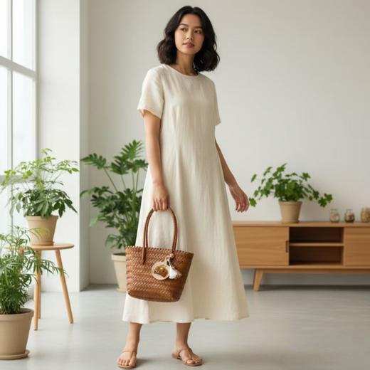 【藤编手提包】2026新款田园风编织包复古草编包休闲单肩水桶包 商品图1