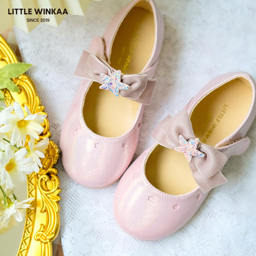 西班牙Little winkaa女童皮鞋蝴蝶结单鞋小童舞蹈公主鞋女宝星星软底童鞋LW41015 商品图9