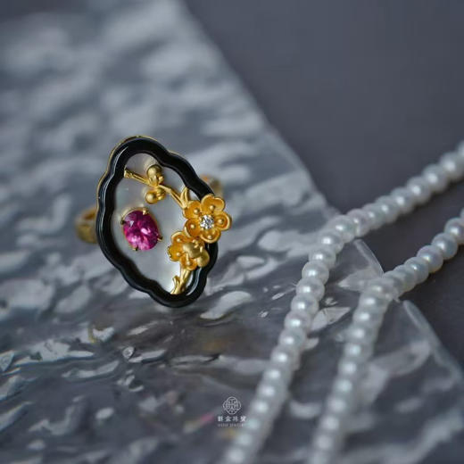 龢盒原创 春桃碧玺银镶耳钉戒指 商品图2