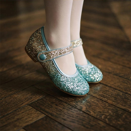 西班牙Little winkaa童鞋新款渐变格利特爱心跟闪亮水晶魔术贴公主鞋女PB23001 商品图11