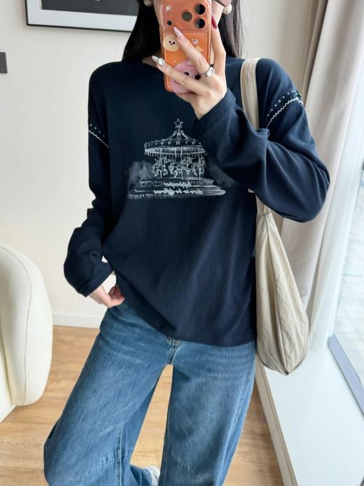 梦幻旋转木马Hip*sup针织雪花棉复古印花长袖T恤马 商品图10