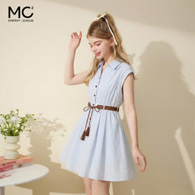 女装翻领开扣配民族风腰带无袖连衣裙-298Q5224005