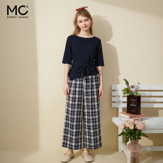 女装一字领T恤T恤配格子阔腿裤-7021S5231009 商品图2