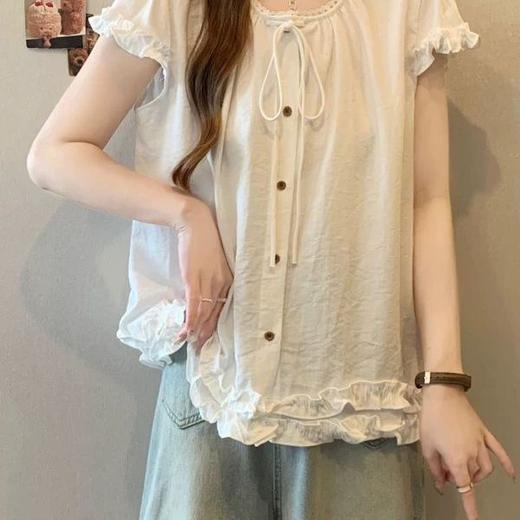 【遮肉显瘦天花板❗️法式复古酒红小飞袖衬衫】整体微蓬 A 字剪裁，从肩线自然垂落，完美包容腰腹赘肉，黄皮黑皮穿都显白提气色，夏季新款胖mm宽松显瘦遮肉外穿上衣L 商品图2