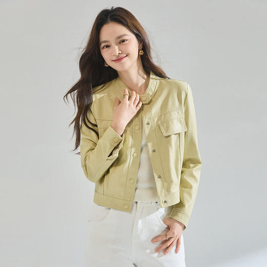 「高货sh」全新升级【铂金会员339/天猫459/差价120】(11521)洛诗琳时髦洋气立领皮衣外套2026春季新款修身显瘦夹克 商品图0