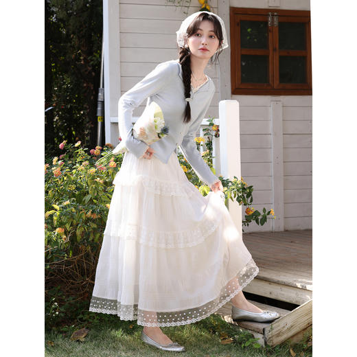 鹿向南「扶光茉影」白色蕾丝长款蛋糕半身裙女春显瘦a字半身长裙现货 商品图2