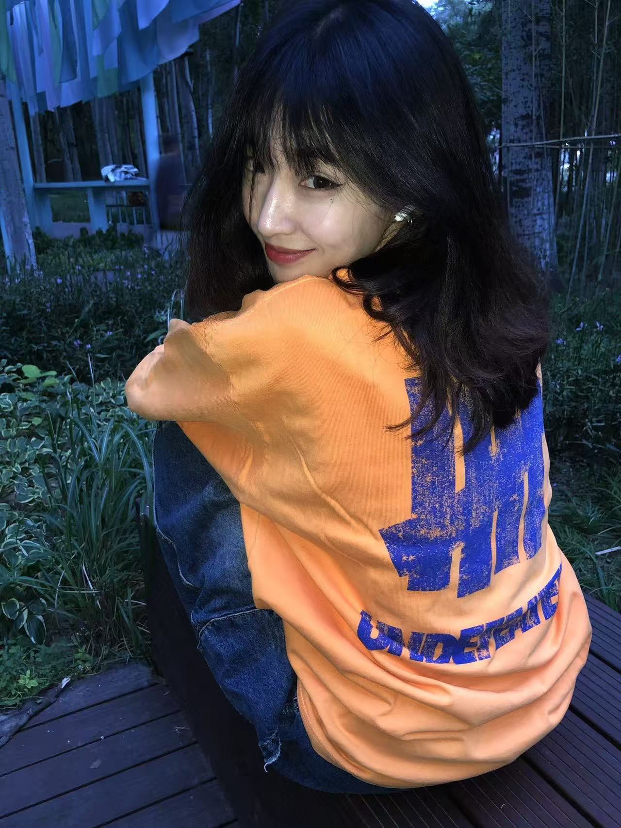 【ctx1】情侣潮流水洗做旧撞色印花打底长袖T恤！！