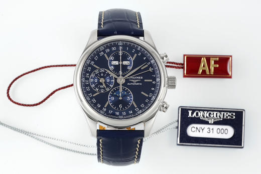 AF浪琴名匠8针月相功能腕表系列（搭载满血版一体机芯➕亚洲7751机芯）42MM精钢表壳经过抛光处理，延续了浪琴的优雅气质，表壳左侧隐藏了星期历的调节按钮 整个手表基于正品original原版开模❕❕ 商品图9