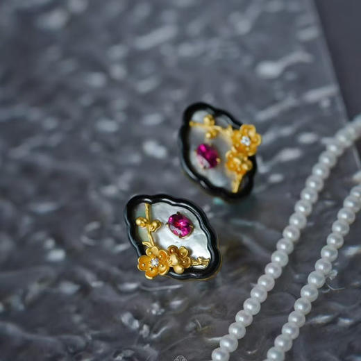 龢盒原创 春桃碧玺银镶耳钉戒指 商品图1