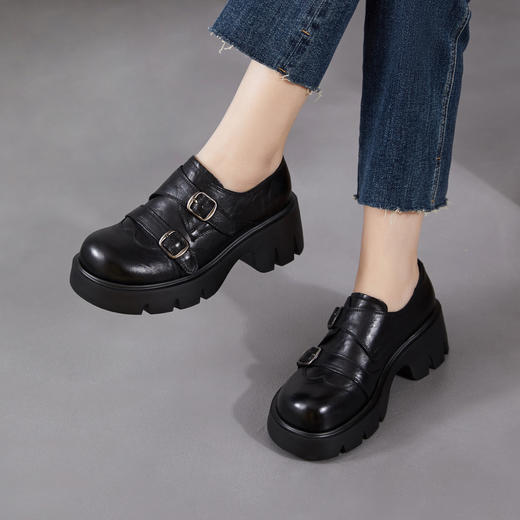 26春新款头层牛皮带扣增高厚底英伦风百搭乐福单鞋	 ZM269060 商品图1