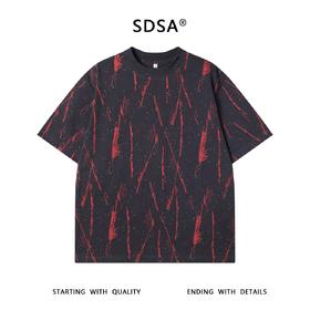 夏季高级感新款美式泼墨撞色印花短袖T恤潮牌嘻哈百搭潮流上衣