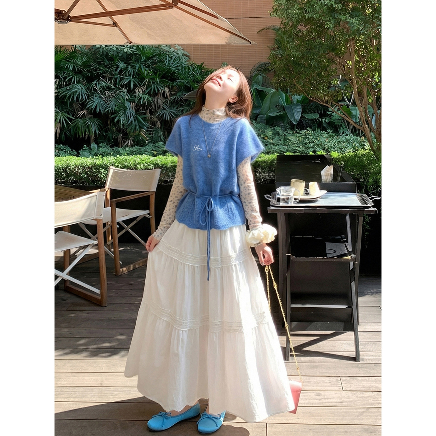 <曾小咸推荐>韩系马甲打底衫半身裙套装