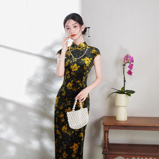 老上海民国风复古丝绒旗袍XL1678 商品图2